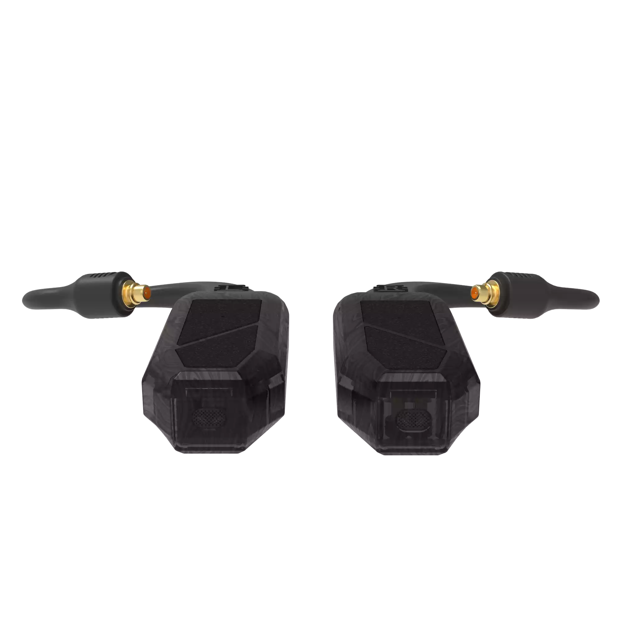 iFi Audio GO pod Air wearable true wireless IEM Bluetooth adapter with DAC and headphone amp, black with gold connector details.