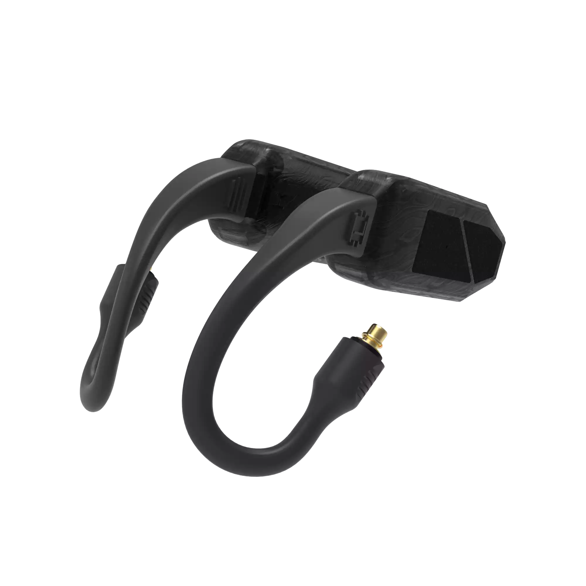iFi Audio GO pod Air, a black wearable true wireless IEM Bluetooth adapter with a gold connector and headphone amp features.