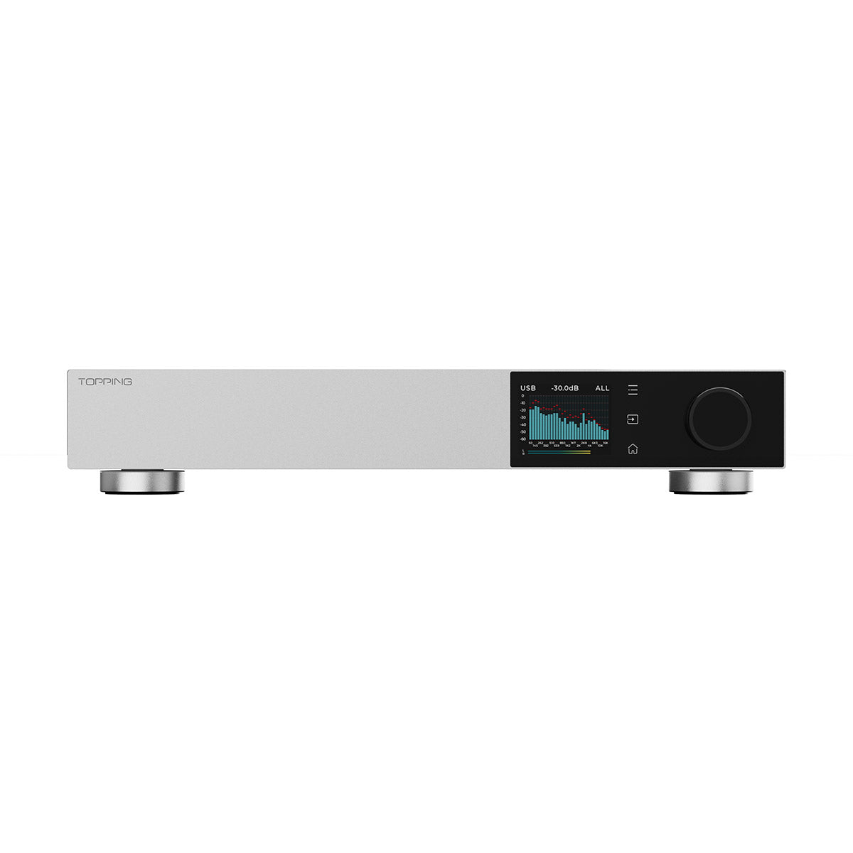 Audio equipment with digital display on a white background