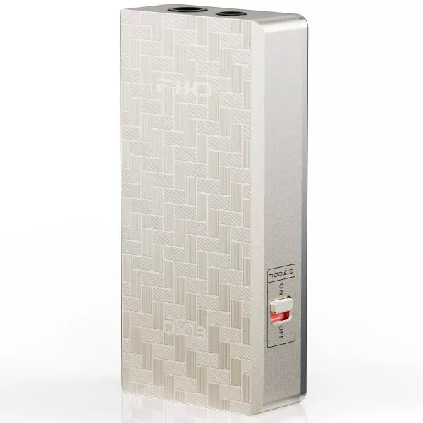 Rectangular electronic device with textured surface and switch on a white background