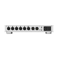 White power strip with multiple outlets on a white background